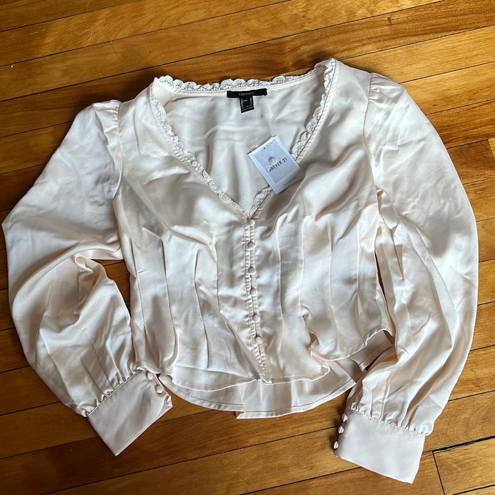 Forever 21 Shirred Lace Trim Top